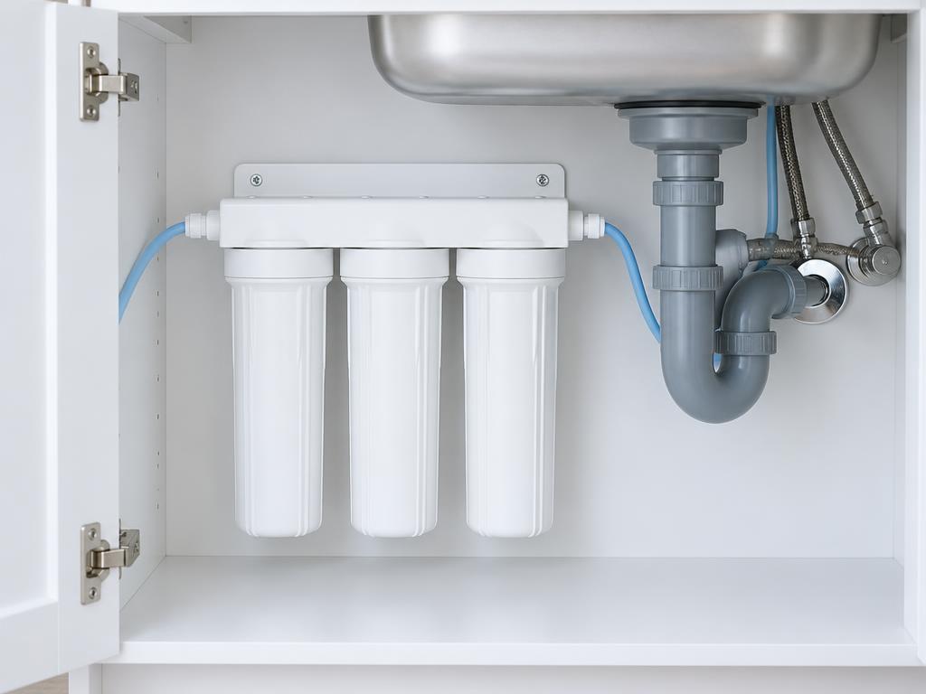 Three-stage under-sink filtration system